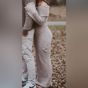 Meshki Taupe Off-Shoulder Maxi Dress